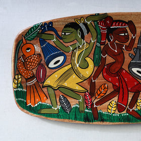 Traditional pattachitra hand painted akashmoni wooden tray
