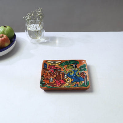 Traditional pattachitra hand painted akashmoni wooden tray