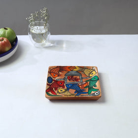 Traditional pattachitra hand painted akashmoni wooden tray