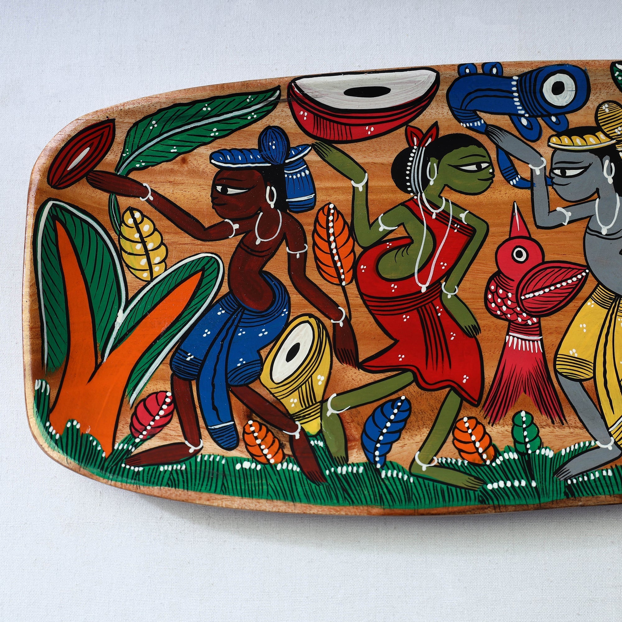 Traditional pattachitra hand painted akashmoni wooden tray