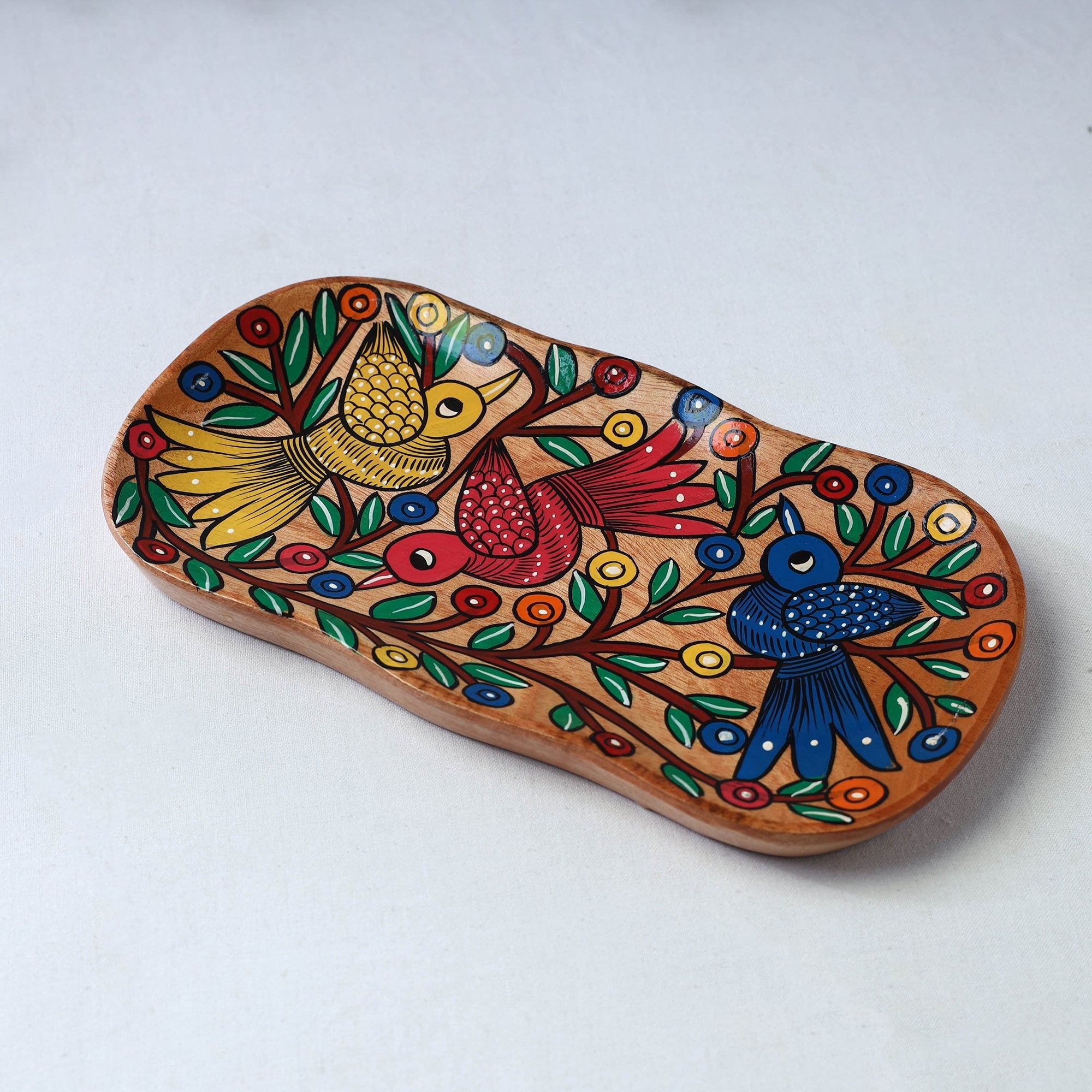 Traditional pattachitra hand painted akashmoni wooden tray