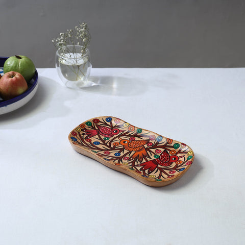 Traditional pattachitra hand painted akashmoni wooden tray