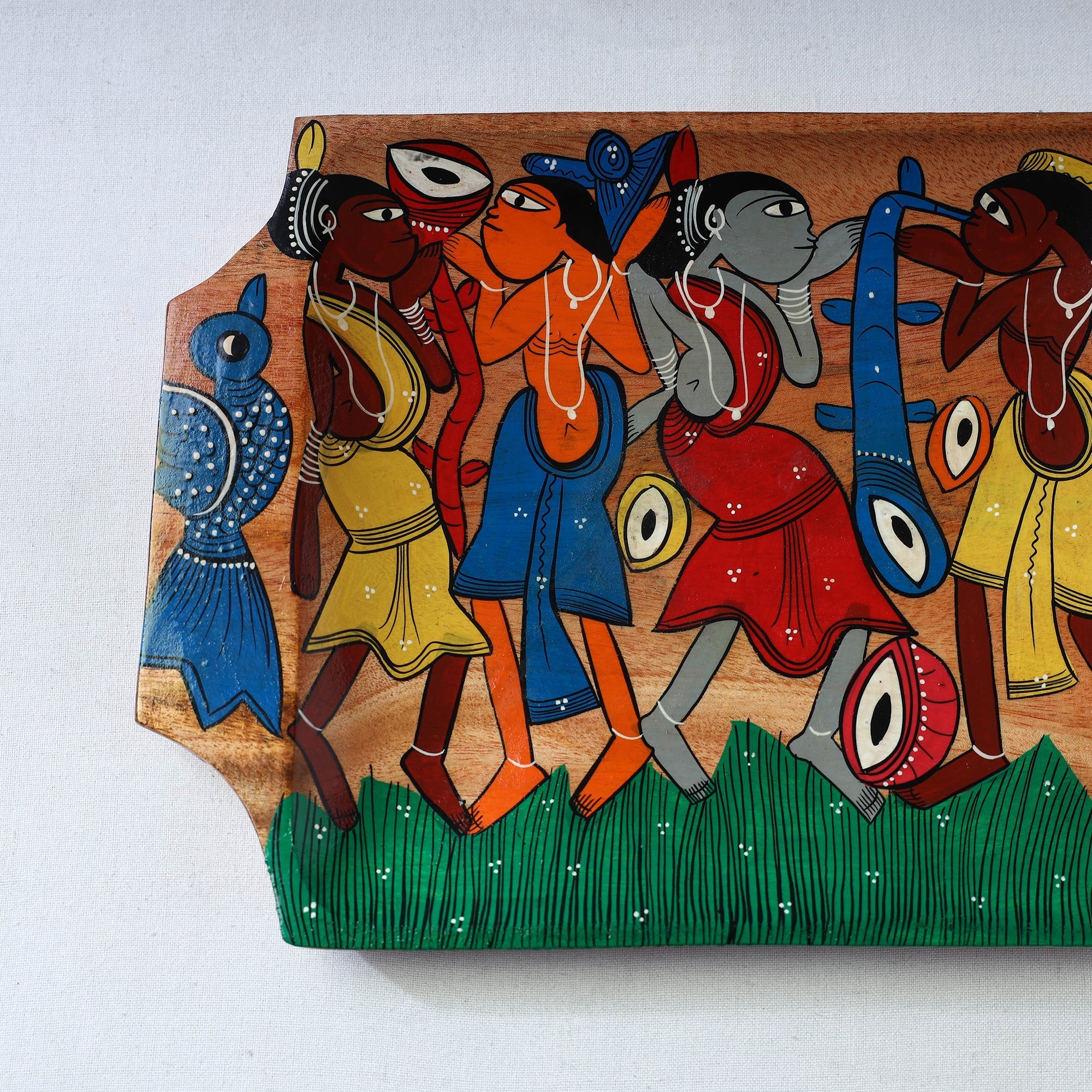Traditional pattachitra hand painted akashmoni wooden tray