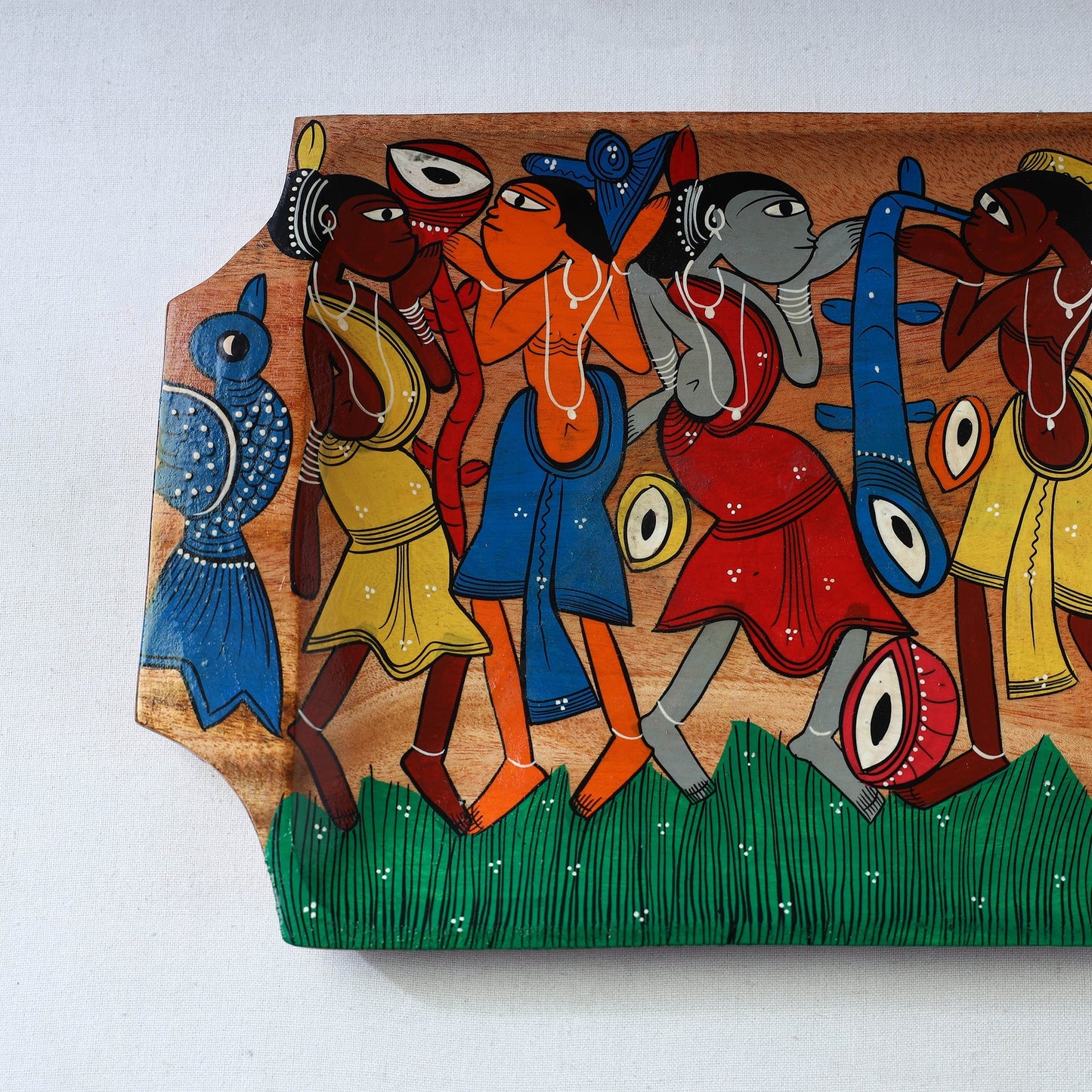 Traditional pattachitra hand painted akashmoni wooden tray