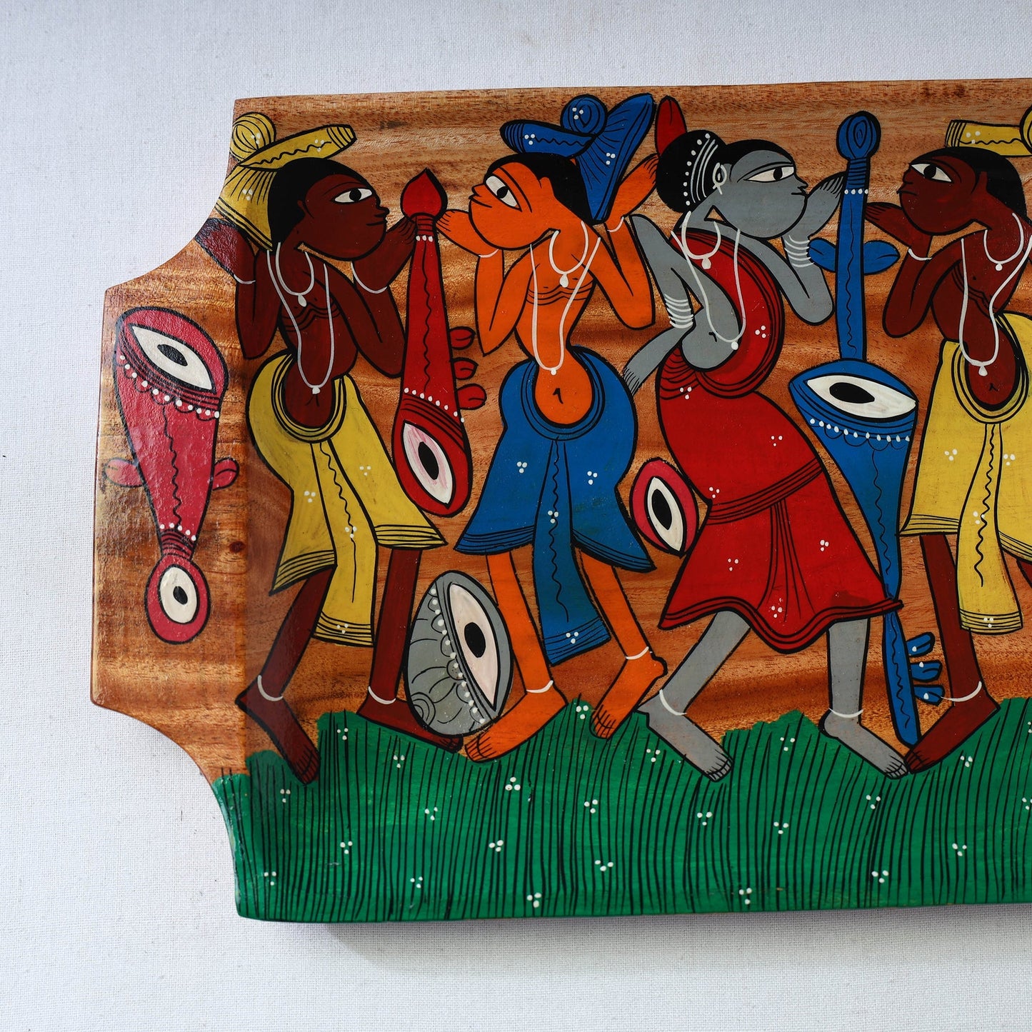 Traditional pattachitra hand painted akashmoni wooden tray