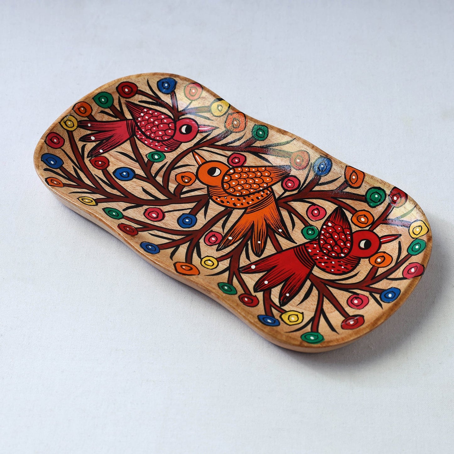 Traditional pattachitra hand painted akashmoni wooden tray