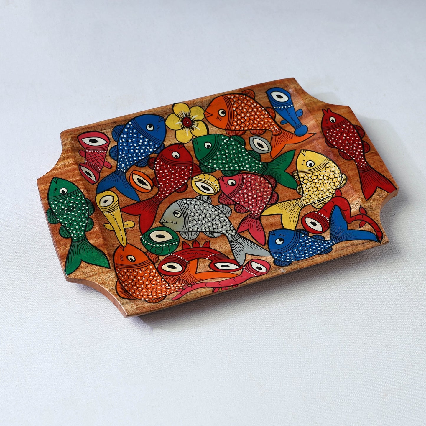 Traditional pattachitra hand painted akashmoni wooden tray