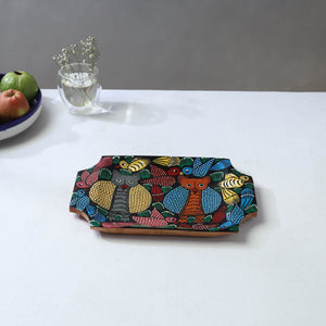 Traditional pattachitra hand painted akashmoni wooden tray