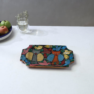 Traditional pattachitra hand painted akashmoni wooden tray