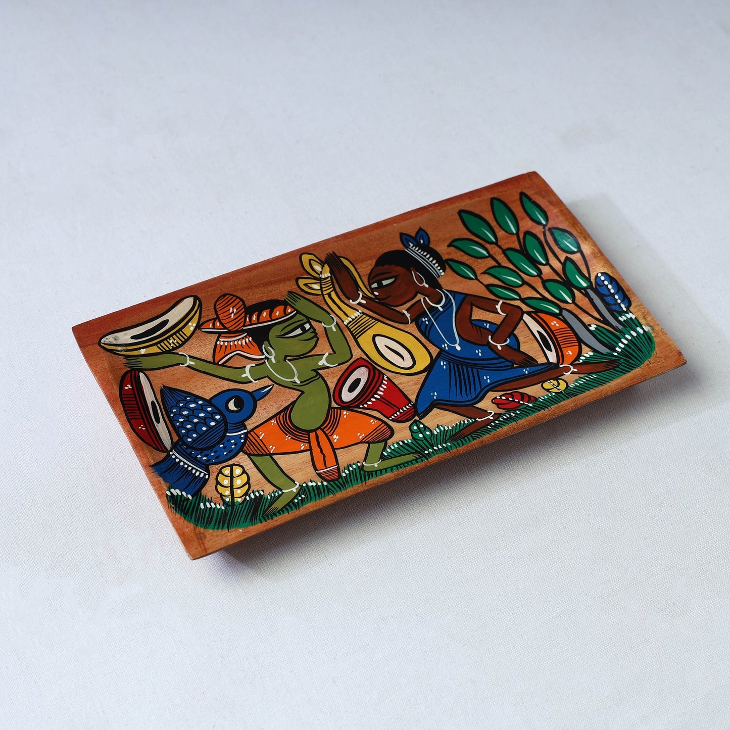 Traditional pattachitra hand painted akashmoni wooden tray