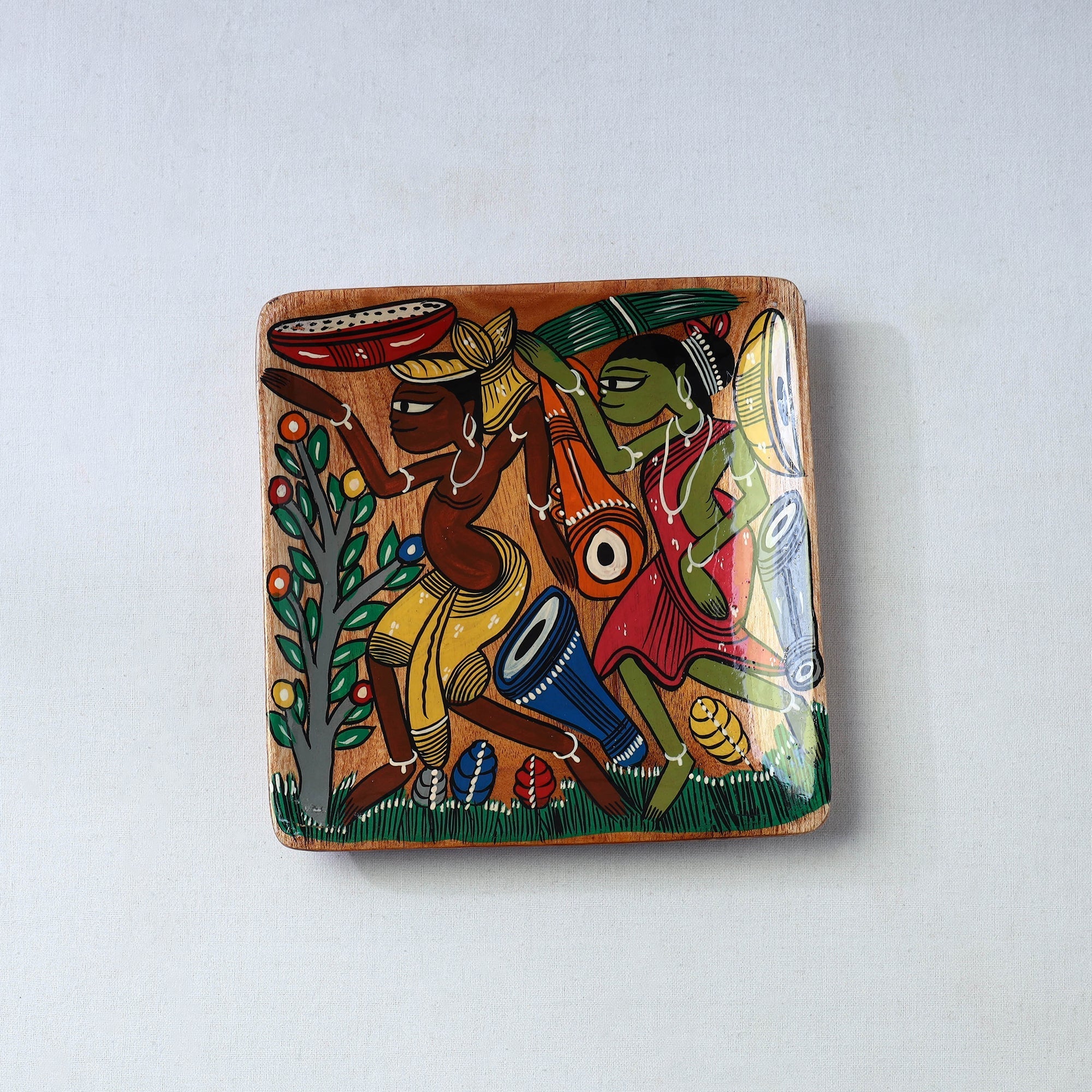 Traditional pattachitra hand painted akashmoni wooden tray