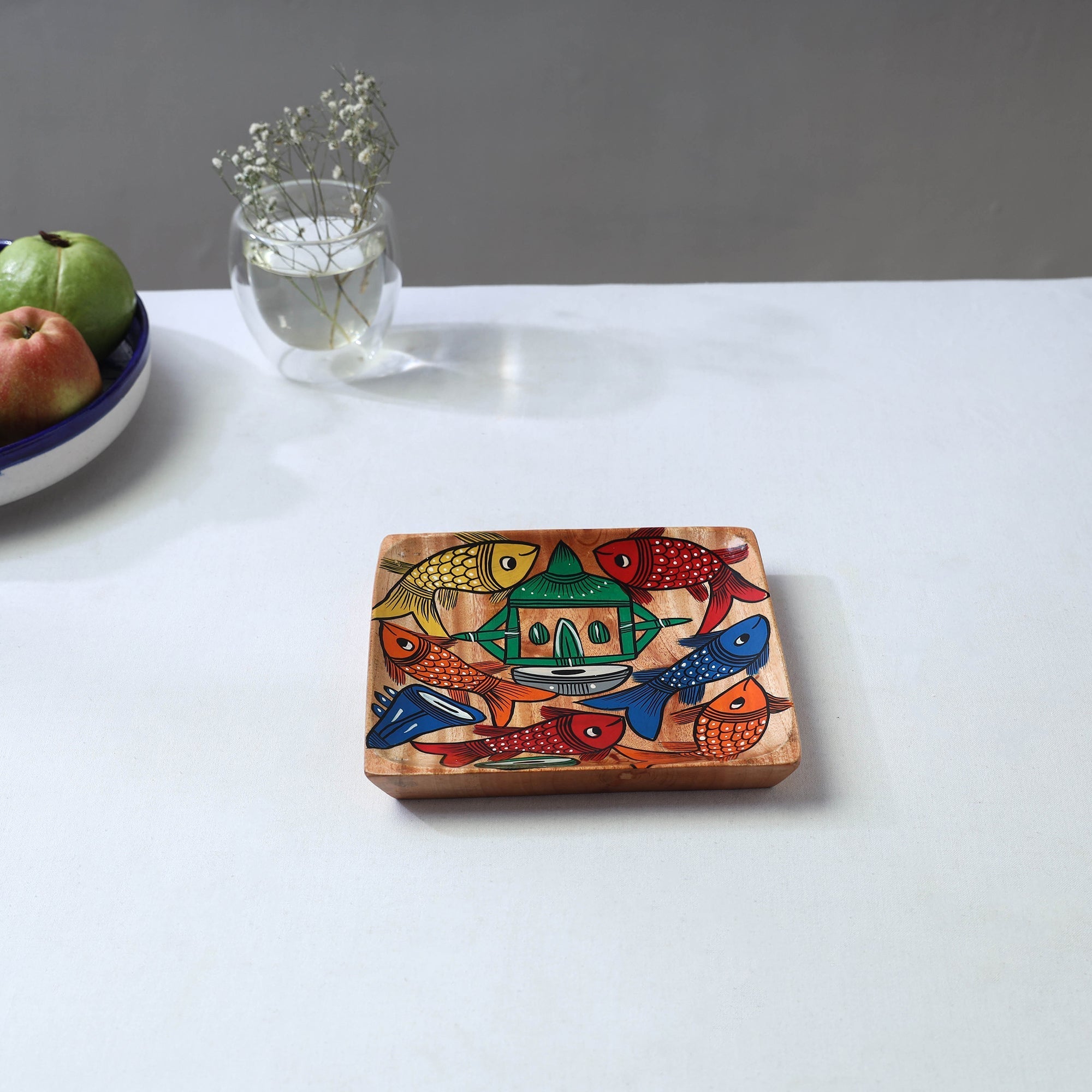 Traditional pattachitra hand painted akashmoni wooden tray