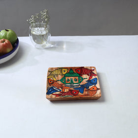 Traditional pattachitra hand painted akashmoni wooden tray