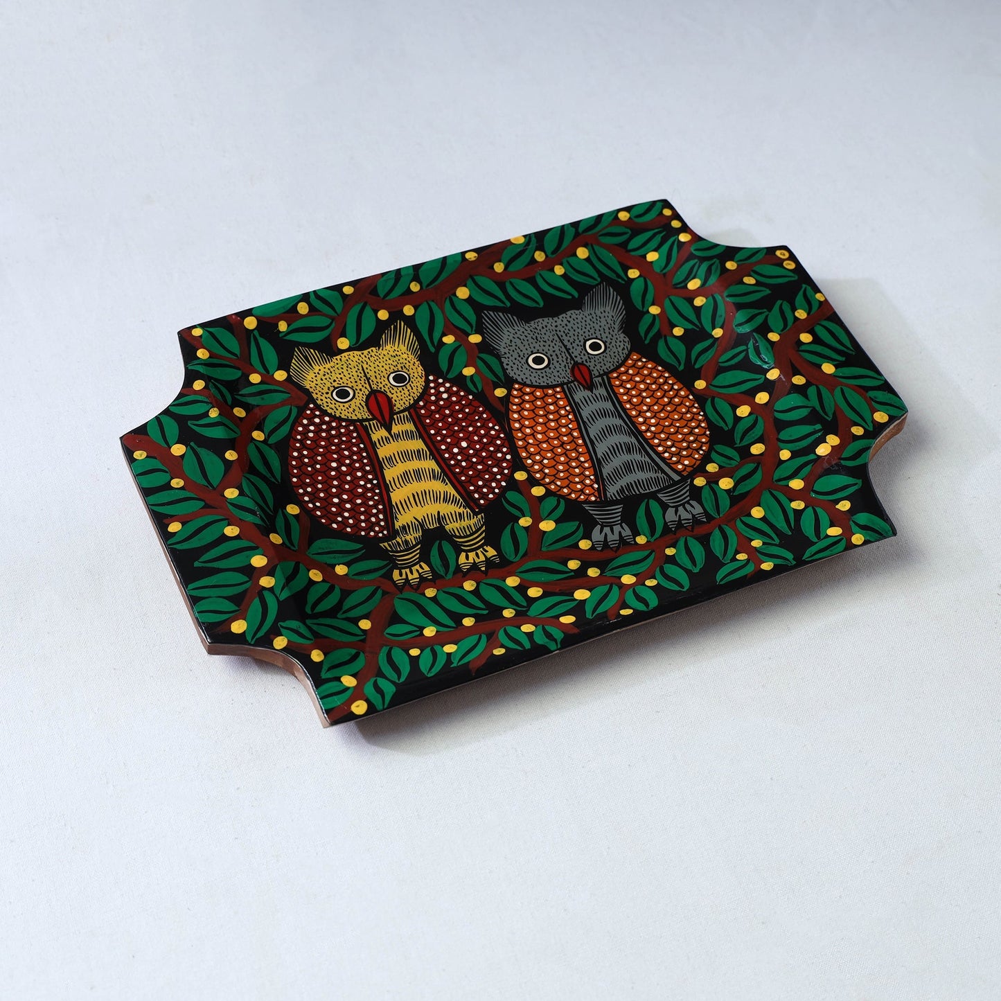 Traditional pattachitra hand painted akashmoni wooden tray