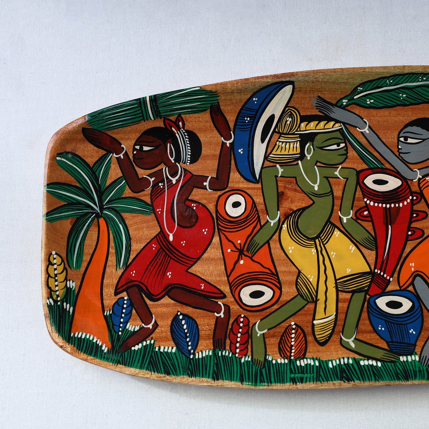 Traditional pattachitra hand painted akashmoni wooden tray