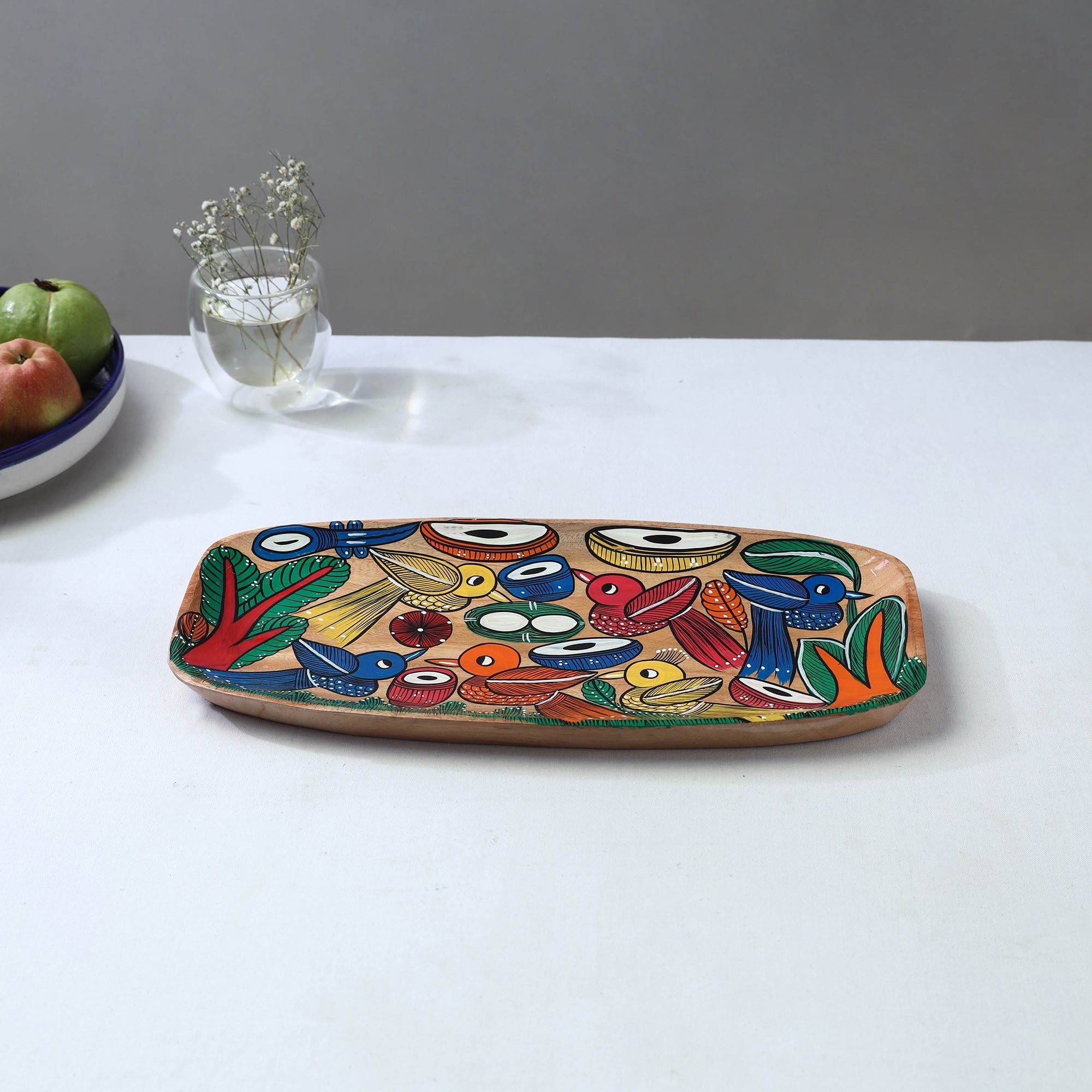 Traditional pattachitra hand painted akashmoni wooden tray