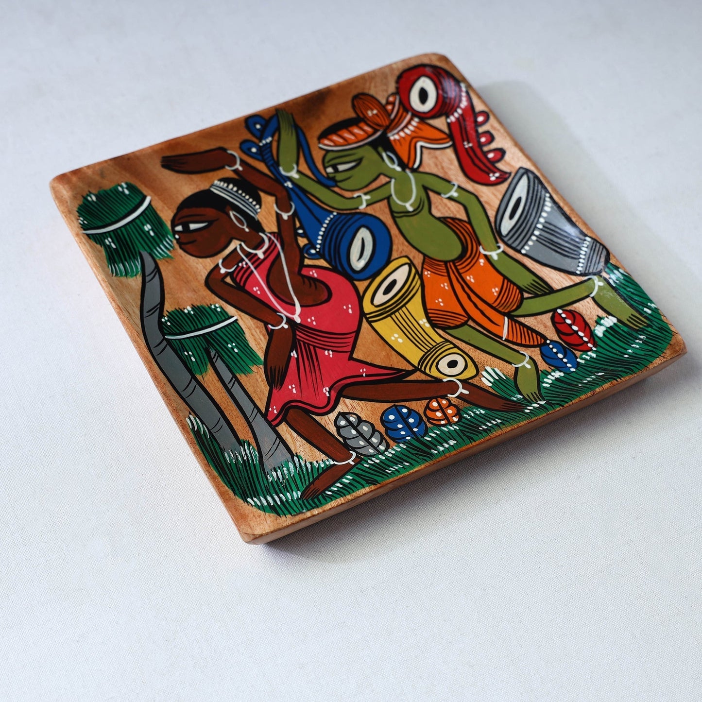 Traditional pattachitra hand painted akashmoni wooden tray