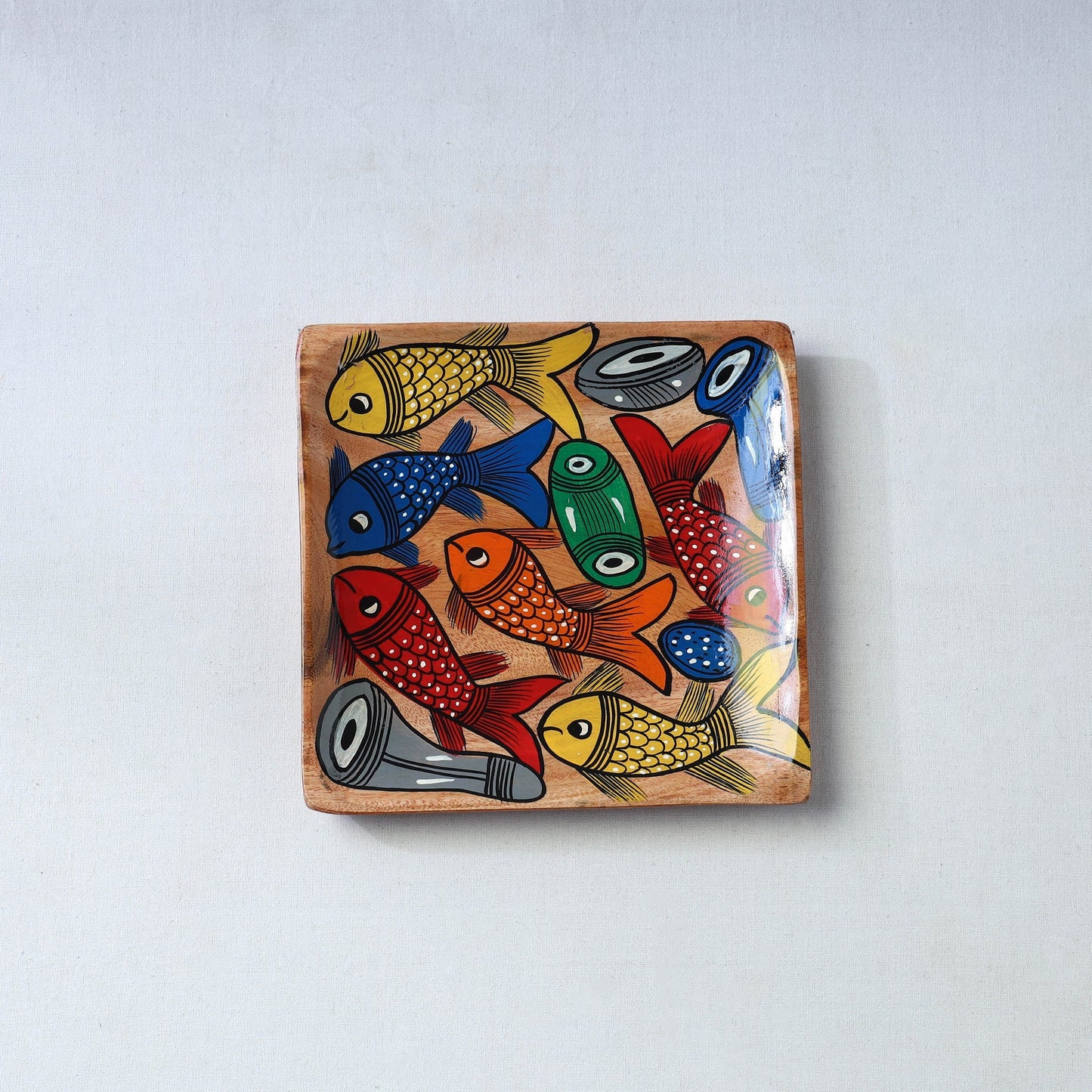 Traditional pattachitra hand painted akashmoni wooden tray