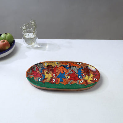 Traditional pattachitra hand painted akashmoni wooden tray