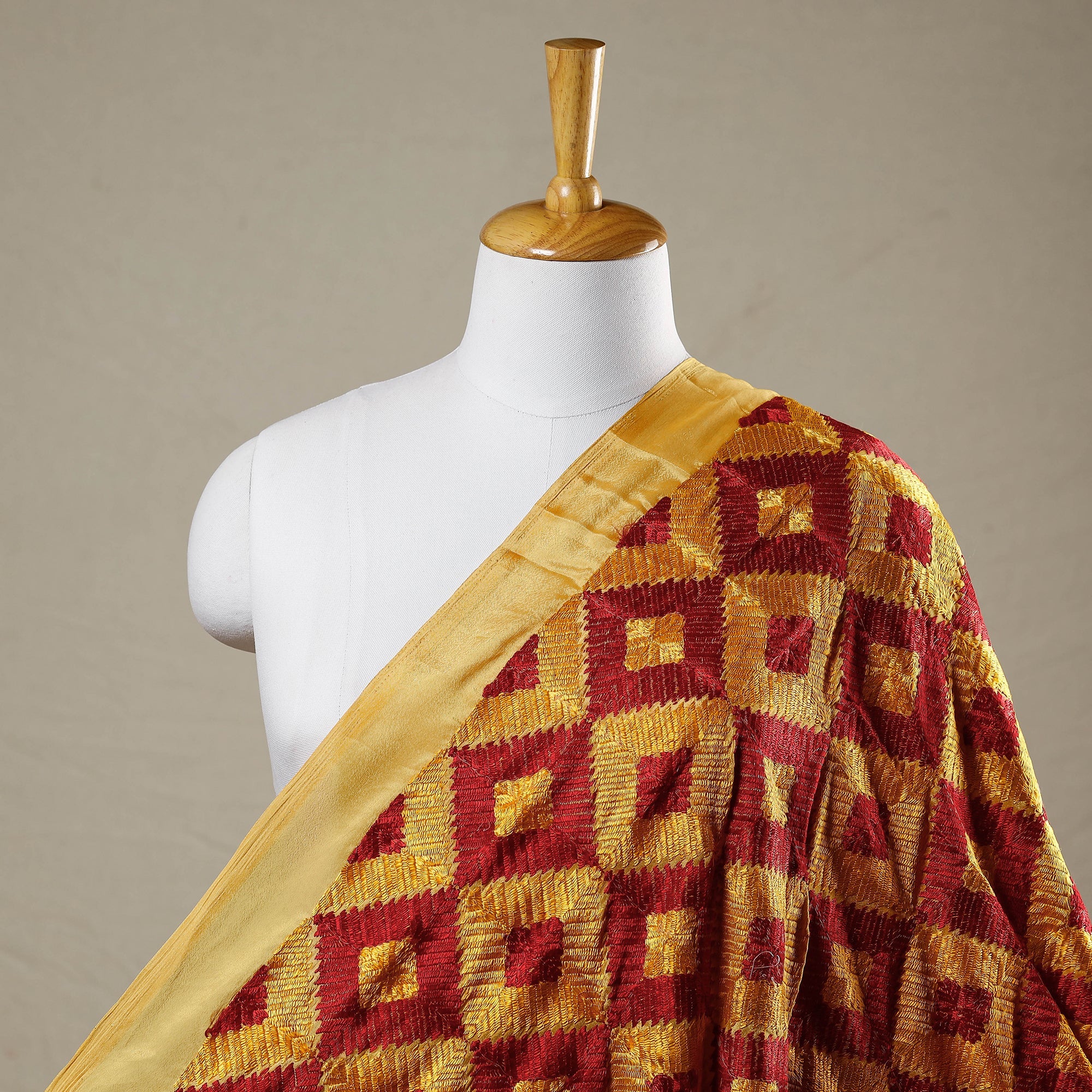 Buy Traditional Phulkari Embroidered Chinnon Fabric Online at iTokri.com