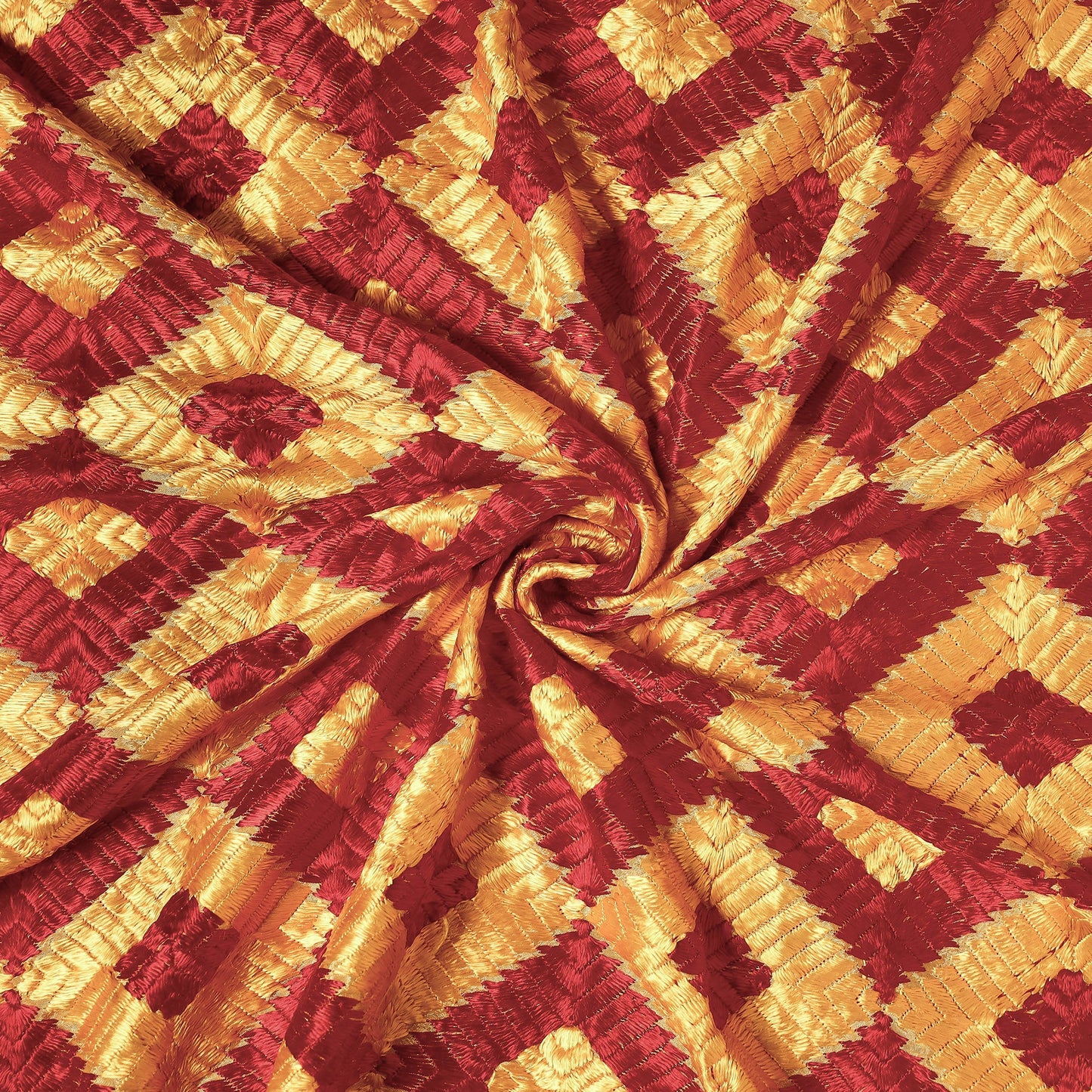 Buy Traditional Phulkari Embroidered Chinnon Fabric Online at iTokri.com