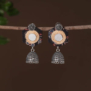 Trisha German Silver Jute Fabart Jhumki Earrings 