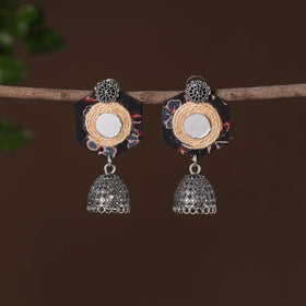 Trisha German Silver Jute Fabart Jhumki Earrings 