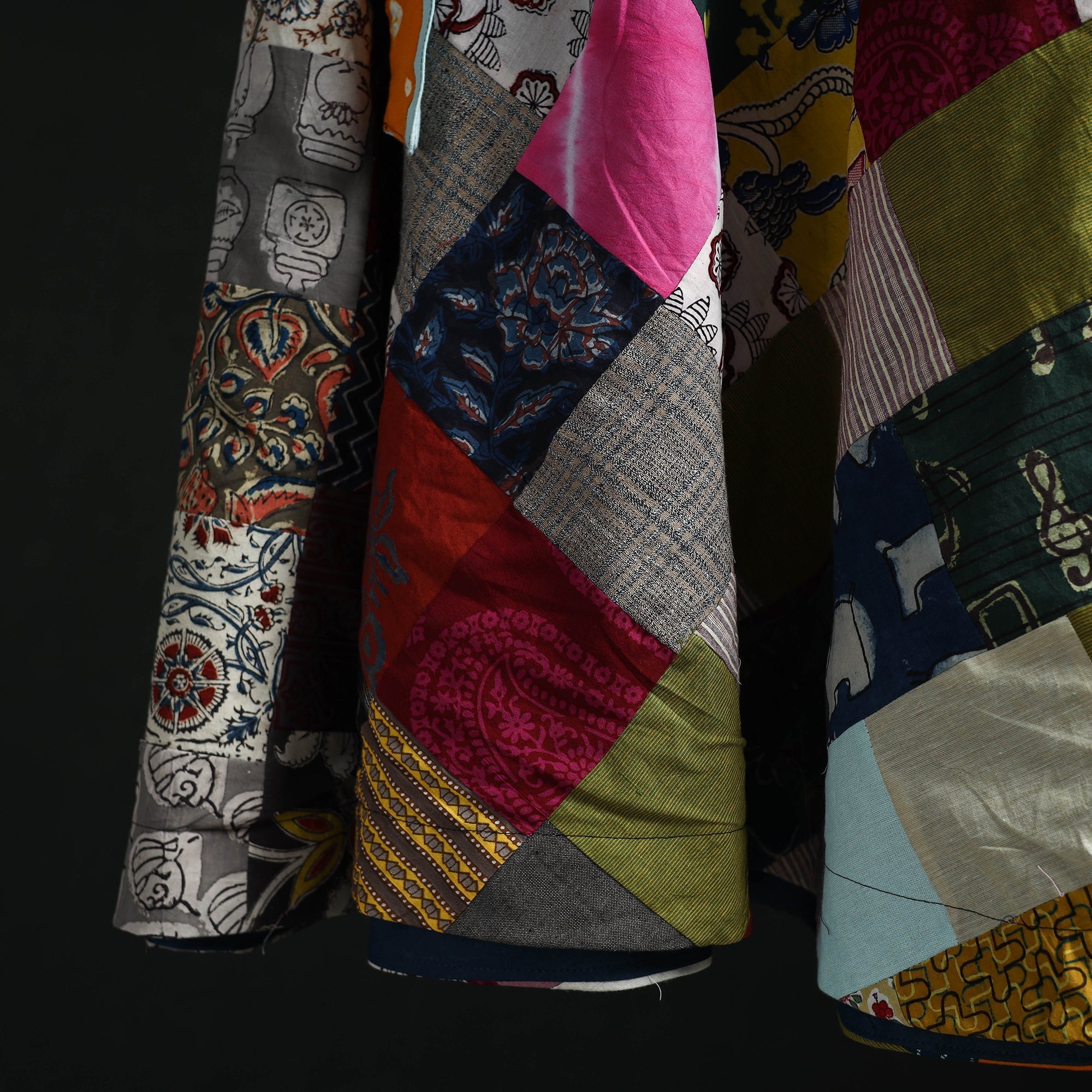 Tukdi patchwork cotton wrap around skirt 02 - handcrafted