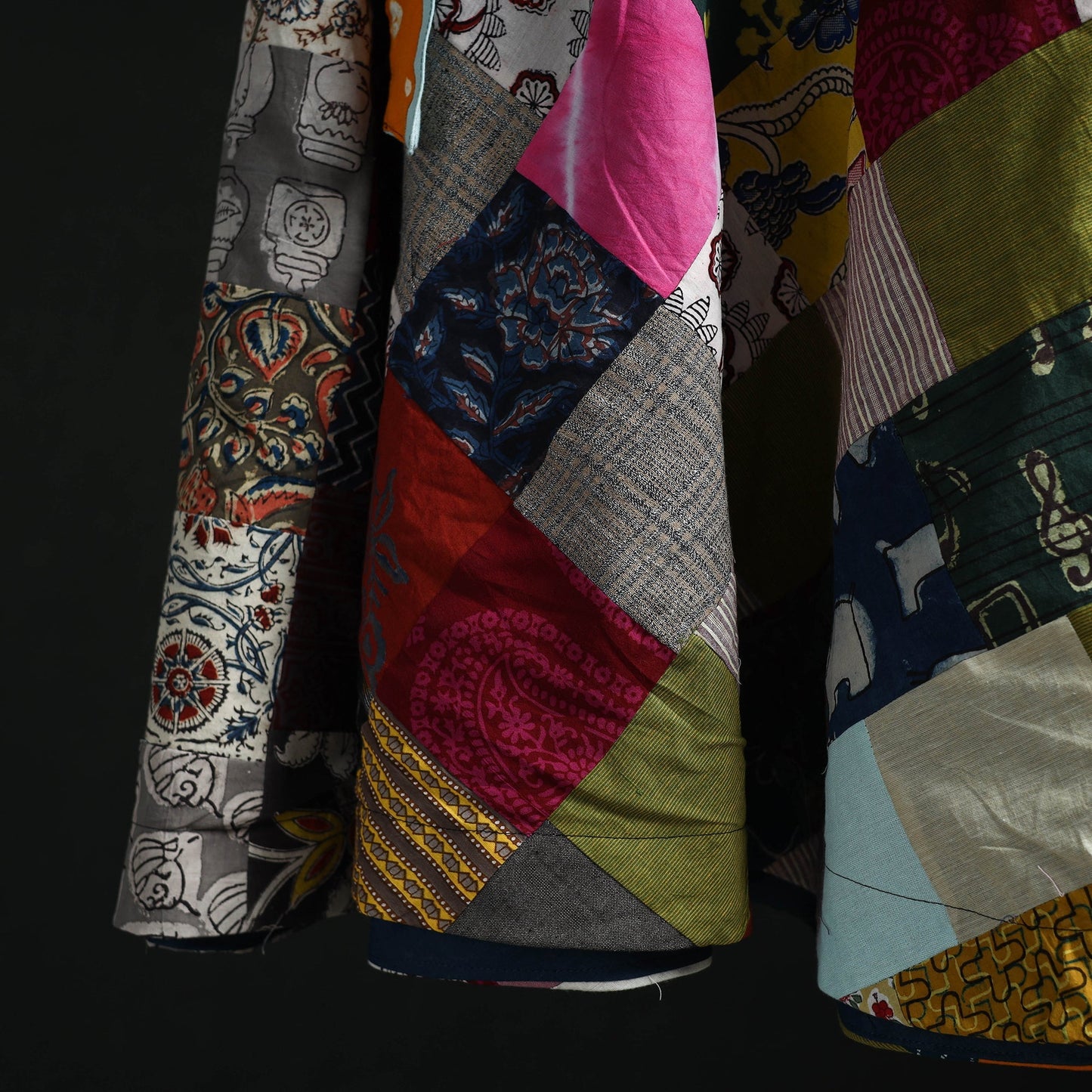 Tukdi patchwork cotton wrap around skirt 02 - handcrafted