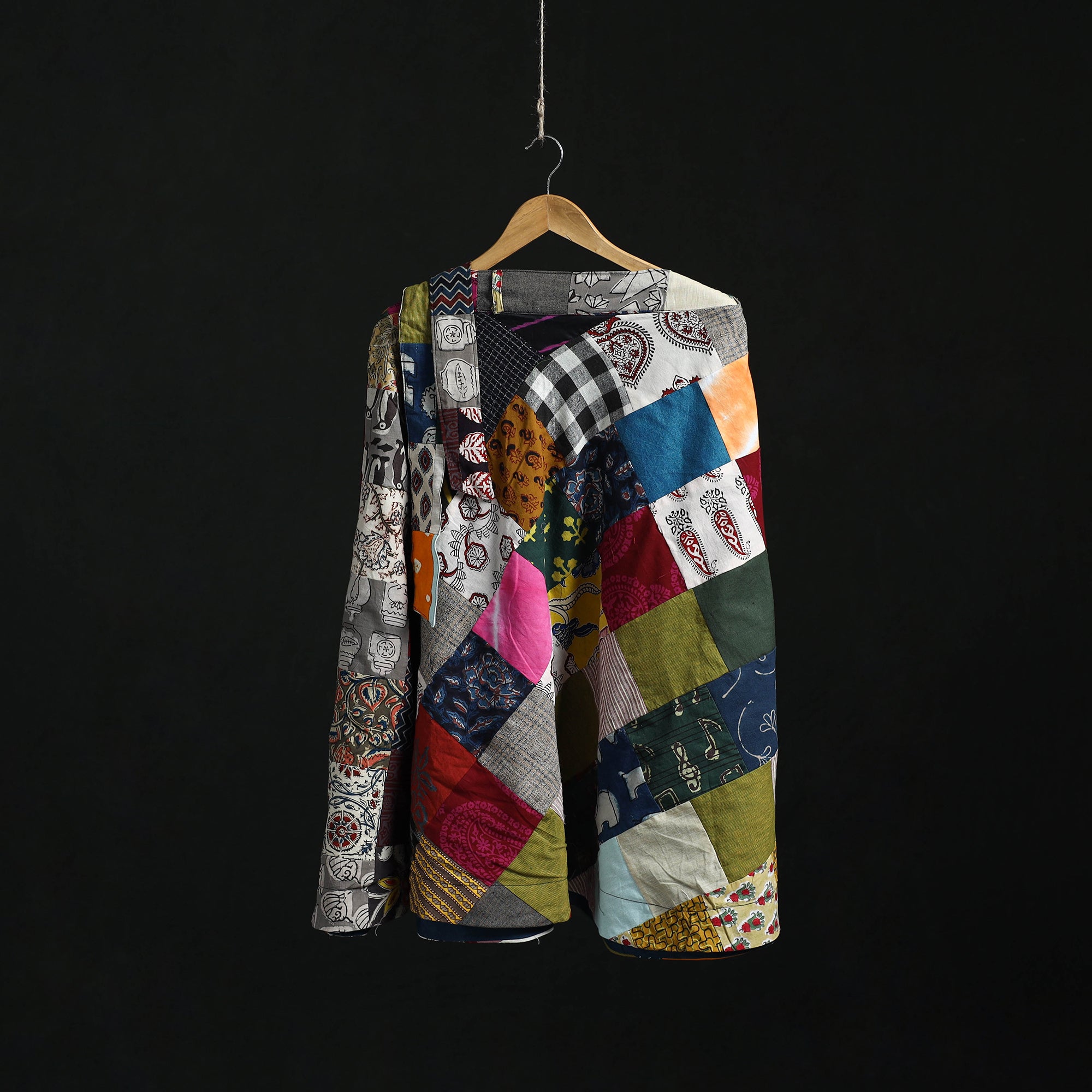 Tukdi patchwork cotton wrap around skirt 02 - handcrafted