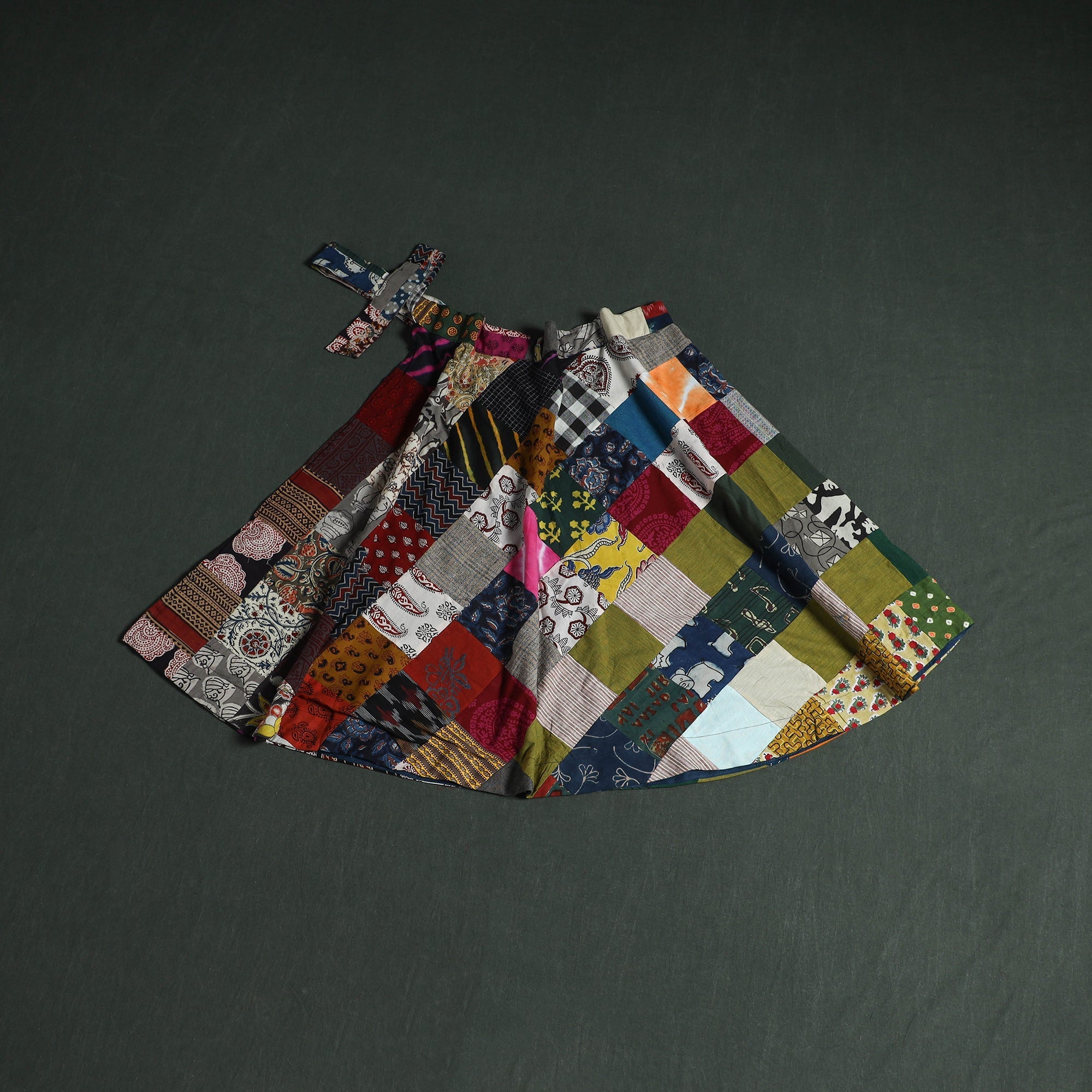 Tukdi patchwork cotton wrap around skirt 02 - handcrafted