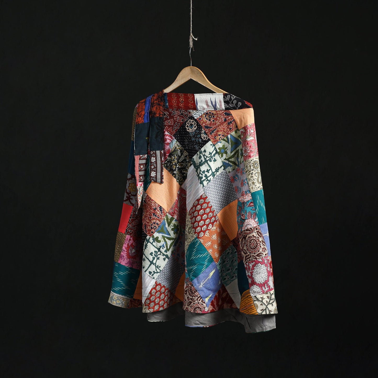 Tukdi patchwork cotton wrap around skirt 04 - handcrafted