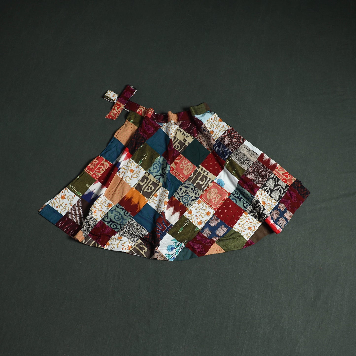 Tukdi patchwork cotton wrap around skirt 05 - handcrafted