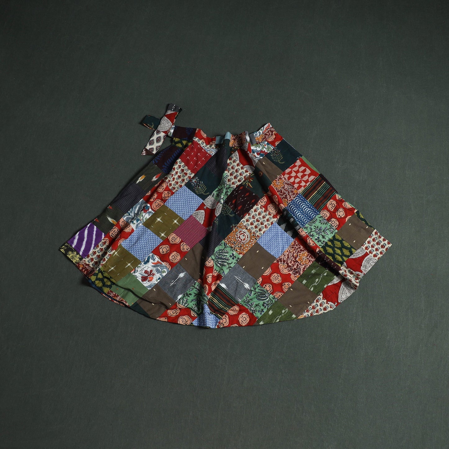 Tukdi patchwork cotton wrap around skirt 10 - handcrafted