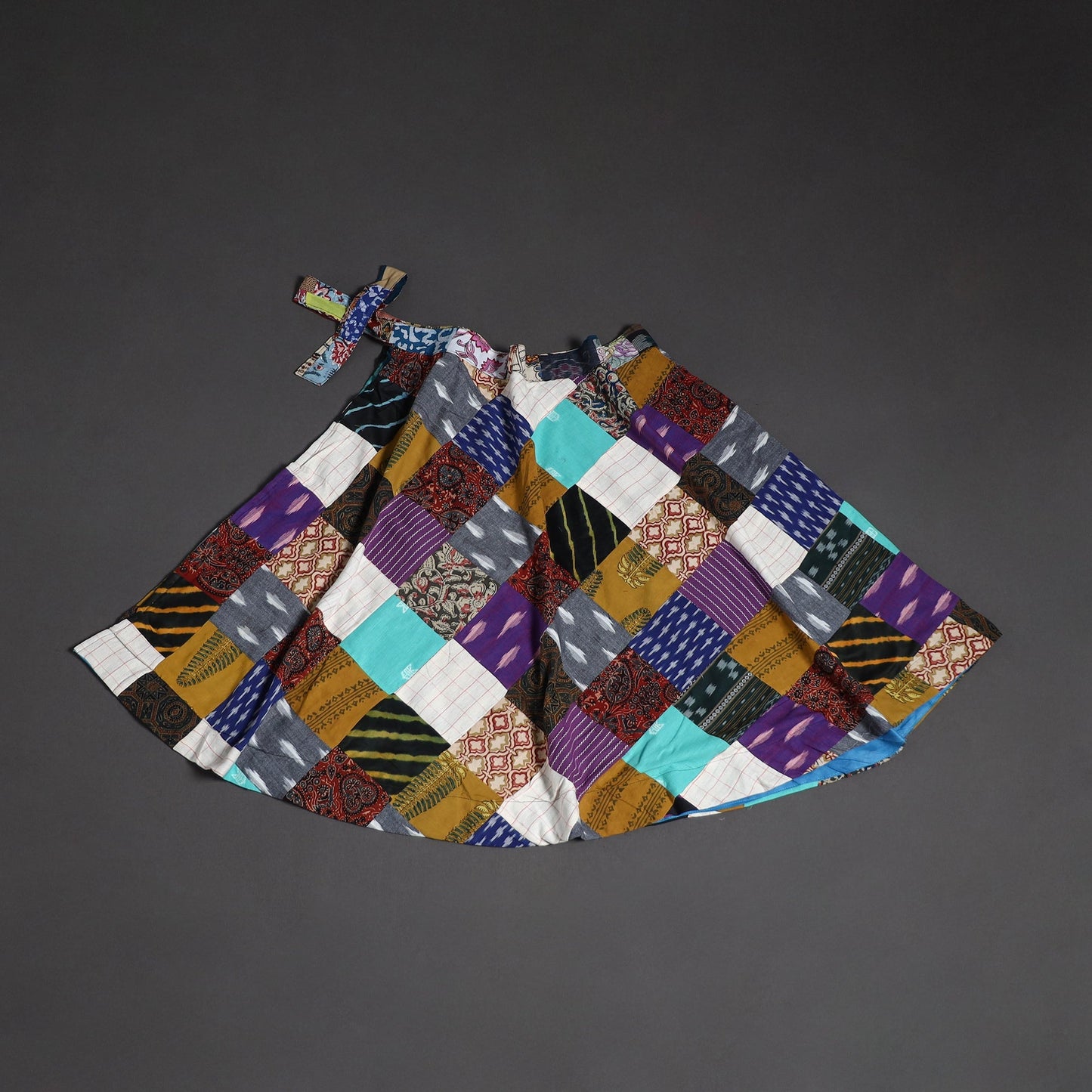 Tukdi patchwork cotton wrap around skirt 17 - handcrafted