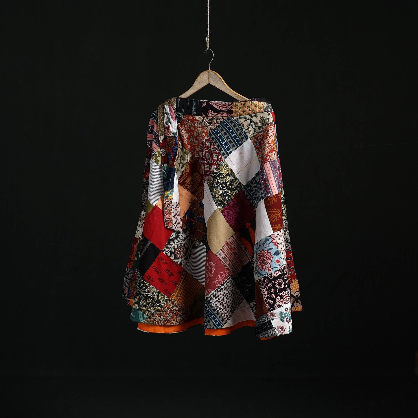Tukdi patchwork cotton wrap around skirt 42 - handcrafted