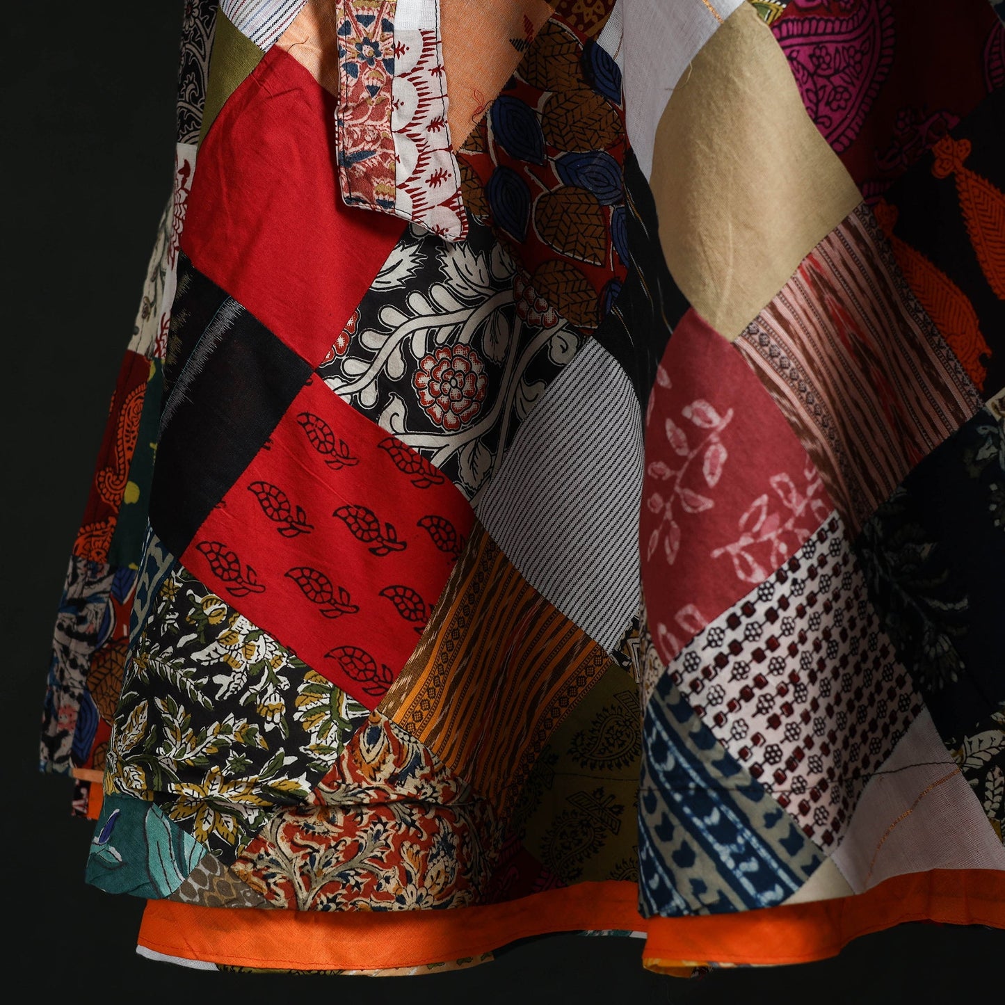 Tukdi patchwork cotton wrap around skirt 42 - handcrafted