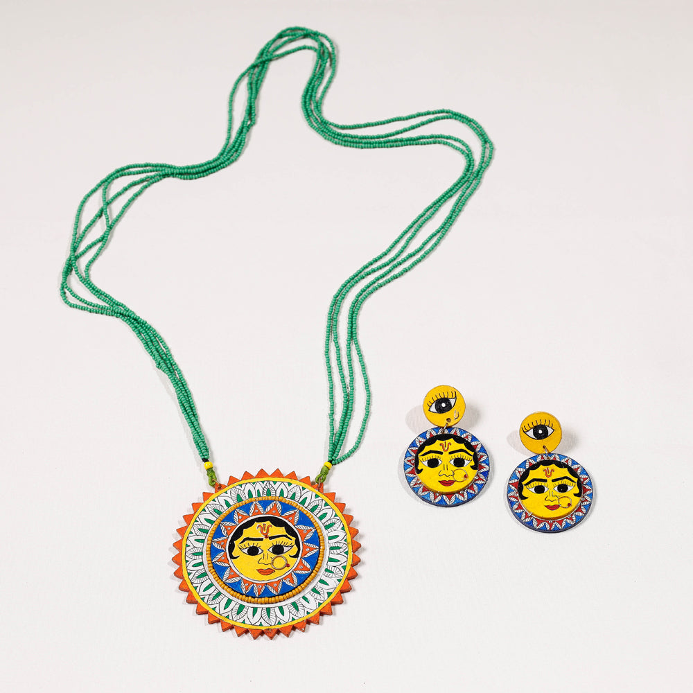  Madhubani Handpainted Wooden Necklace Set Online India 