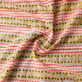 Buy White Floral Buds Yellow Border Sanganeri Block Printed Cotton Fabric Online at iTokri.com