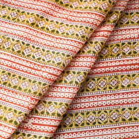 Buy White Floral Buds Yellow Border Sanganeri Block Printed Cotton Fabric Online at iTokri.com