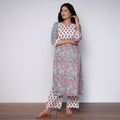 Multicolor - white grey sanganeri hand printed cotton kurta