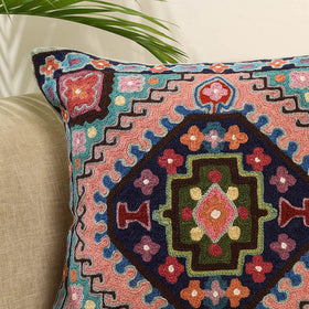 Multicolor Wool Thread Crewel Embroidery Cushion Cover