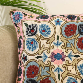 Multicolor Wool Thread Crewel Embroidery Cushion Cover