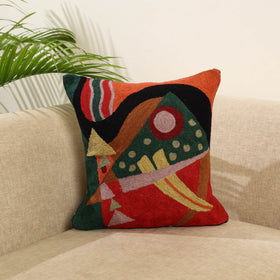 Multicolor - wool thread crewel embroidery cushion cover