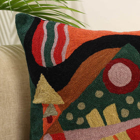 Multicolor - wool thread crewel embroidery cushion cover