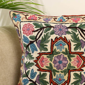Multicolor Wool Thread Crewel Embroidery Cushion Cover