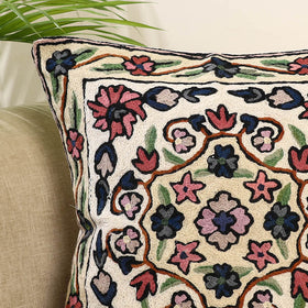 Multicolor Wool Thread Crewel Embroidery Cushion Cover
