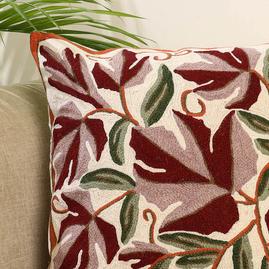 Multicolor Wool Thread Crewel Embroidery Cushion Cover