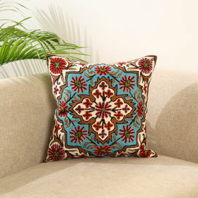 Multicolor Wool Thread Crewel Embroidery Cushion Cover