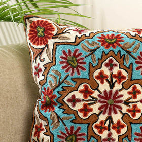 Multicolor Wool Thread Crewel Embroidery Cushion Cover